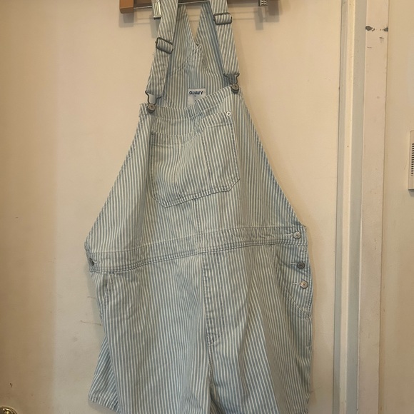 Old Navy Blue and White Striped Overall Shorts - Picture 1 of 4